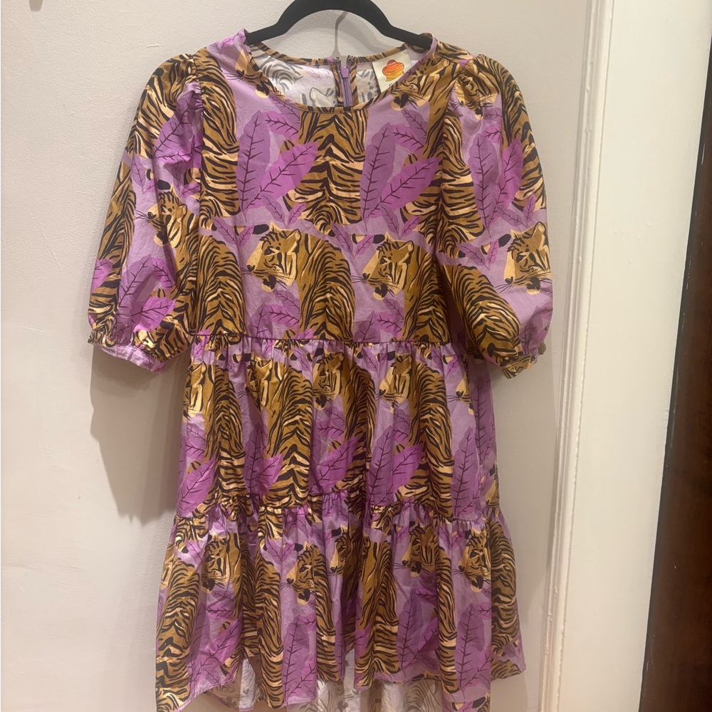Farm Rio XXS Purple and Gold Tiger Print Dress